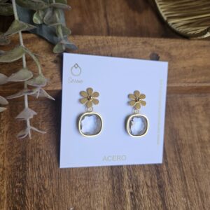 PENDIENTES FLOR Y CRISTAL  Joya de acero inoxidable